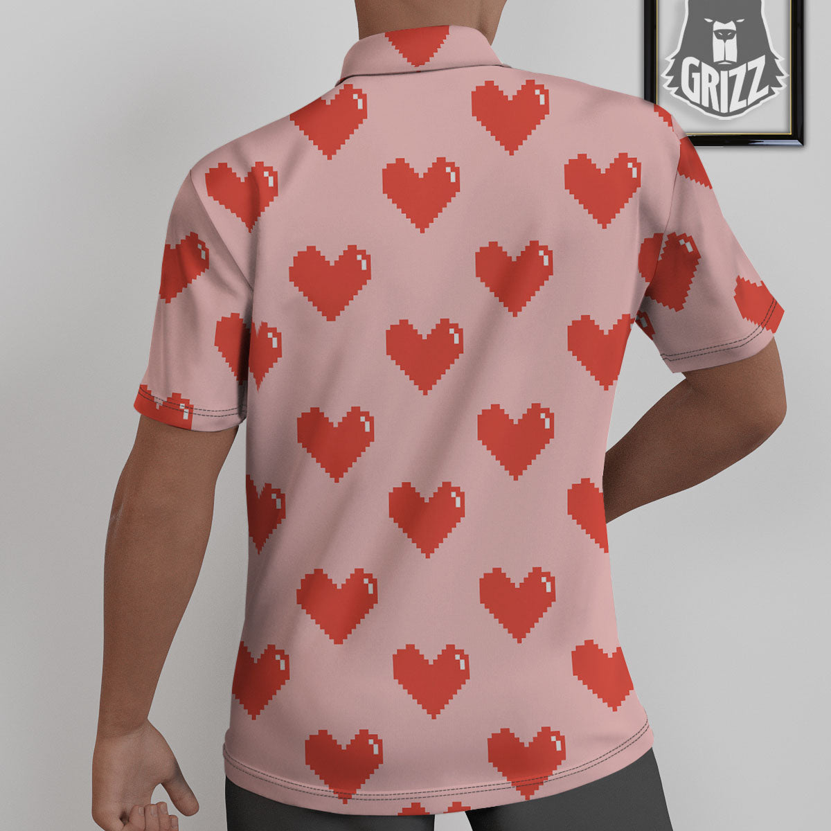 Heart Pixel Print Pattern Untucked Shirts-grizzshop