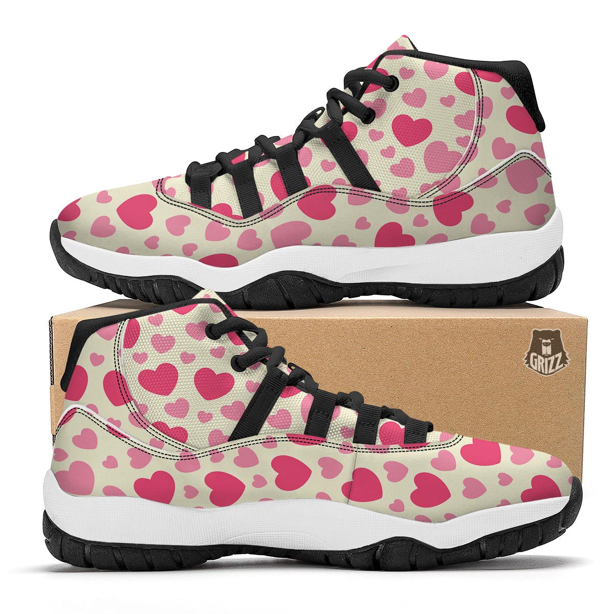 Heart Print Pattern Black Bball Shoes-grizzshop
