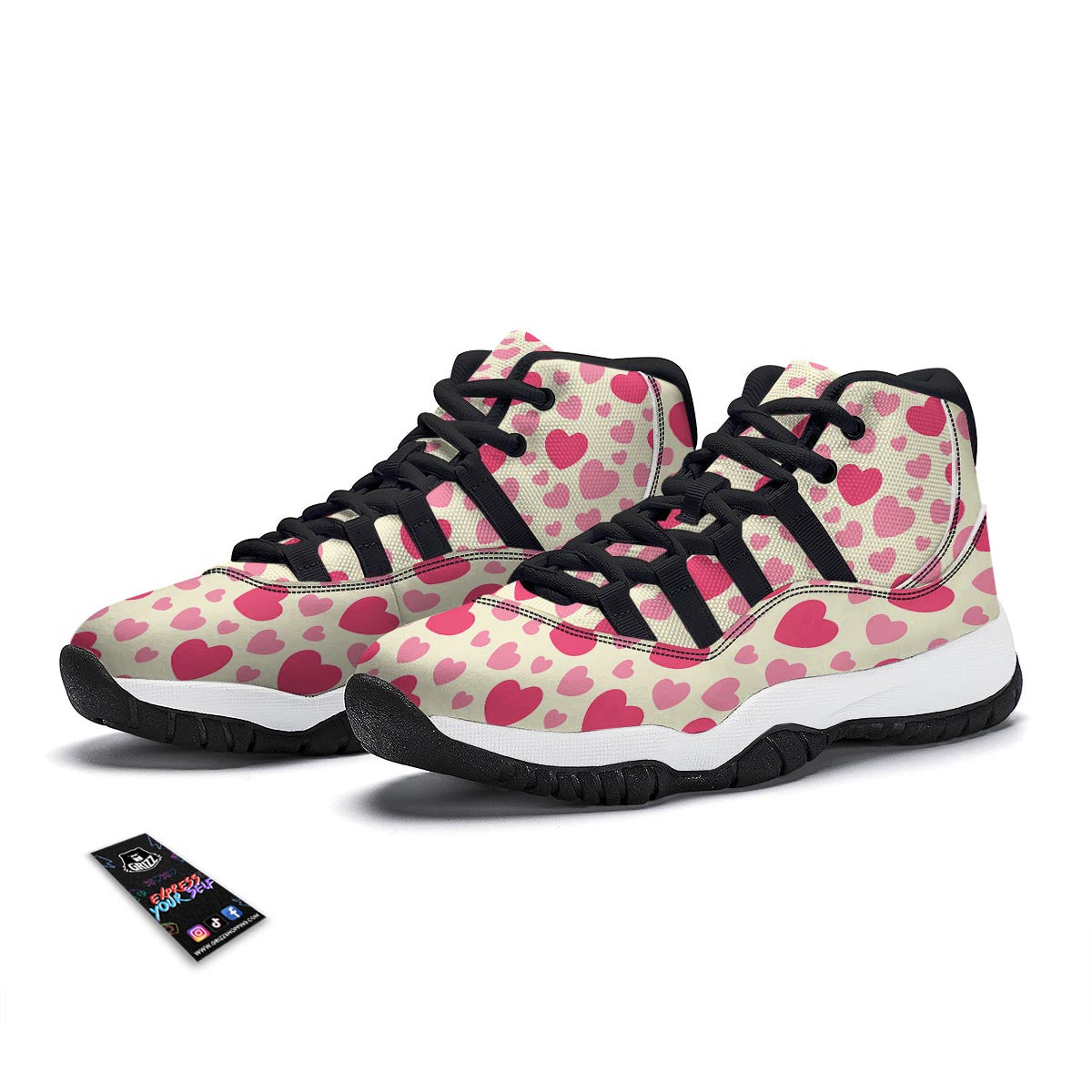 Heart Print Pattern Black Bball Shoes-grizzshop