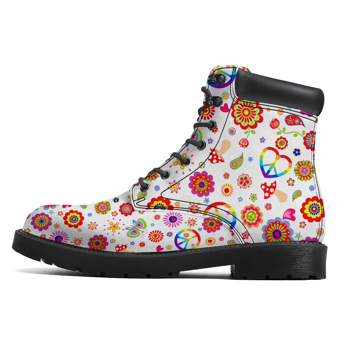 Heart Psychedelic Peace Sign Print Pattern Boots-grizzshop