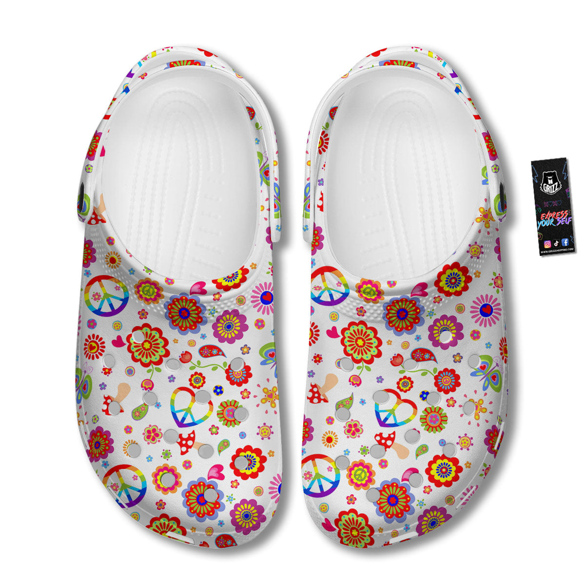 Heart Psychedelic Peace Sign Print Pattern Clog-grizzshop