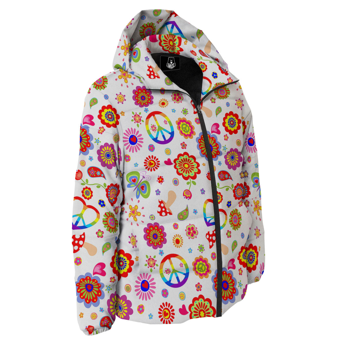 Heart Psychedelic Peace Sign Print Pattern Down Jacket-grizzshop