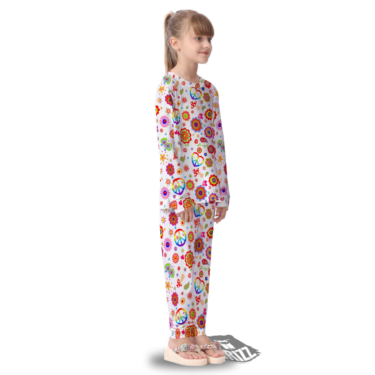 Heart Psychedelic Peace Sign Print Pattern Kid's Pajamas-grizzshop