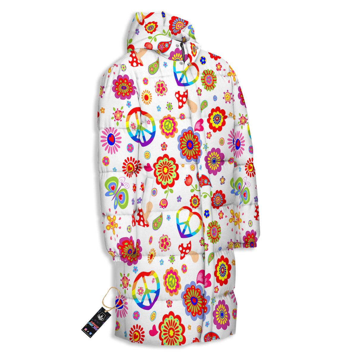 Heart Psychedelic Peace Sign Print Pattern Long Down Jacket-grizzshop