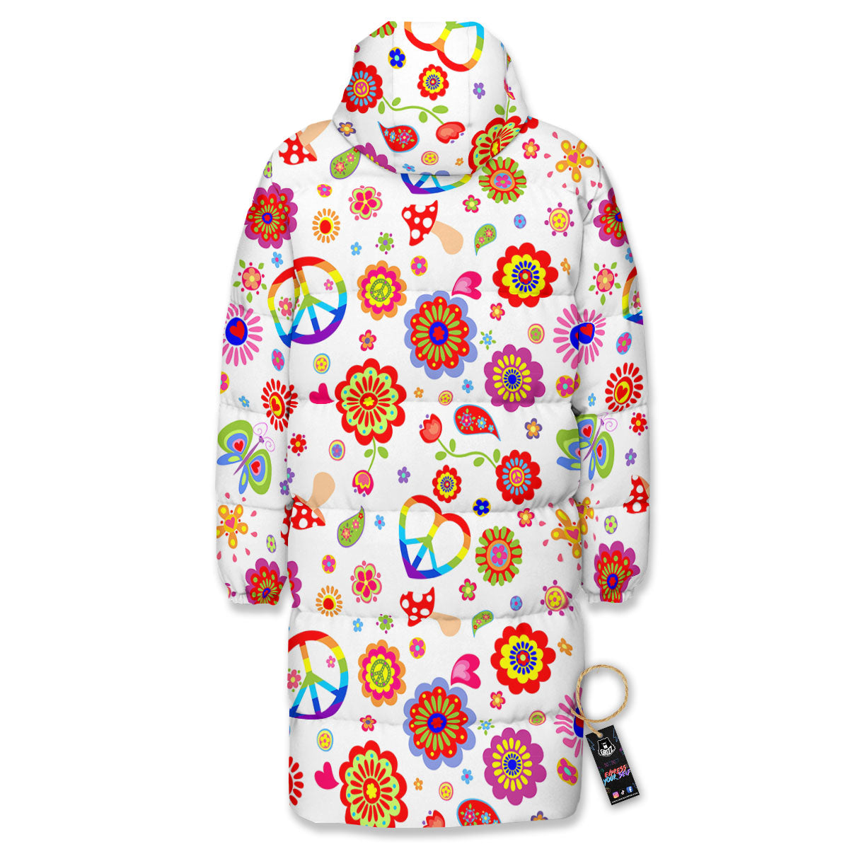 Heart Psychedelic Peace Sign Print Pattern Long Down Jacket-grizzshop