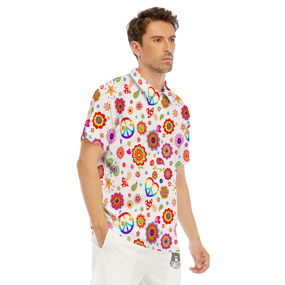 Heart Psychedelic Peace Sign Print Pattern Men's Golf Shirts-grizzshop