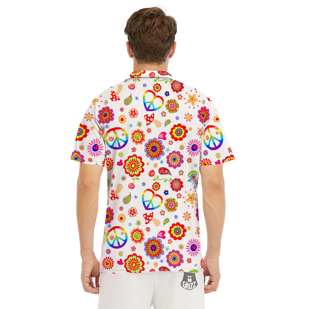 Heart Psychedelic Peace Sign Print Pattern Men's Golf Shirts-grizzshop