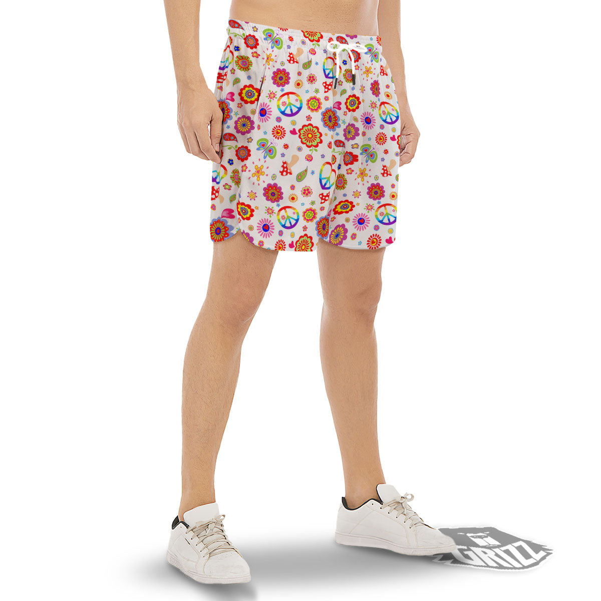 Heart Psychedelic Peace Sign Print Pattern Men's Gym Shorts-grizzshop