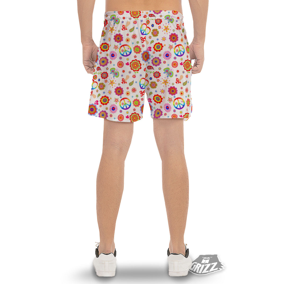 Heart Psychedelic Peace Sign Print Pattern Men's Gym Shorts-grizzshop