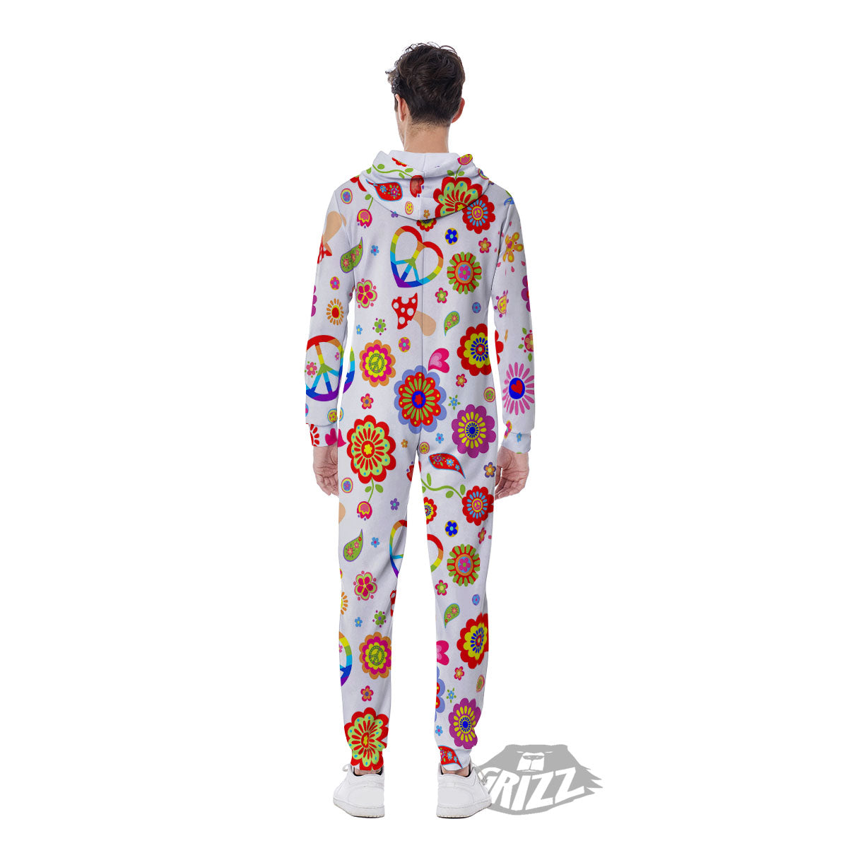 Heart Psychedelic Peace Sign Print Pattern Men's Jumpsuit-grizzshop