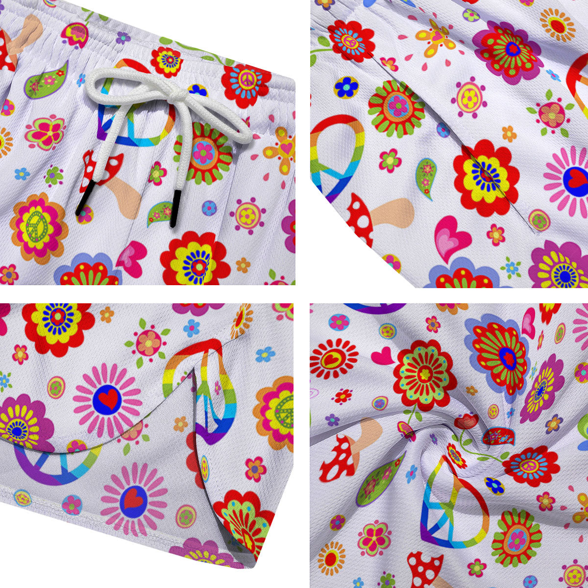 Heart Psychedelic Peace Sign Print Pattern Men's Running Shorts-grizzshop