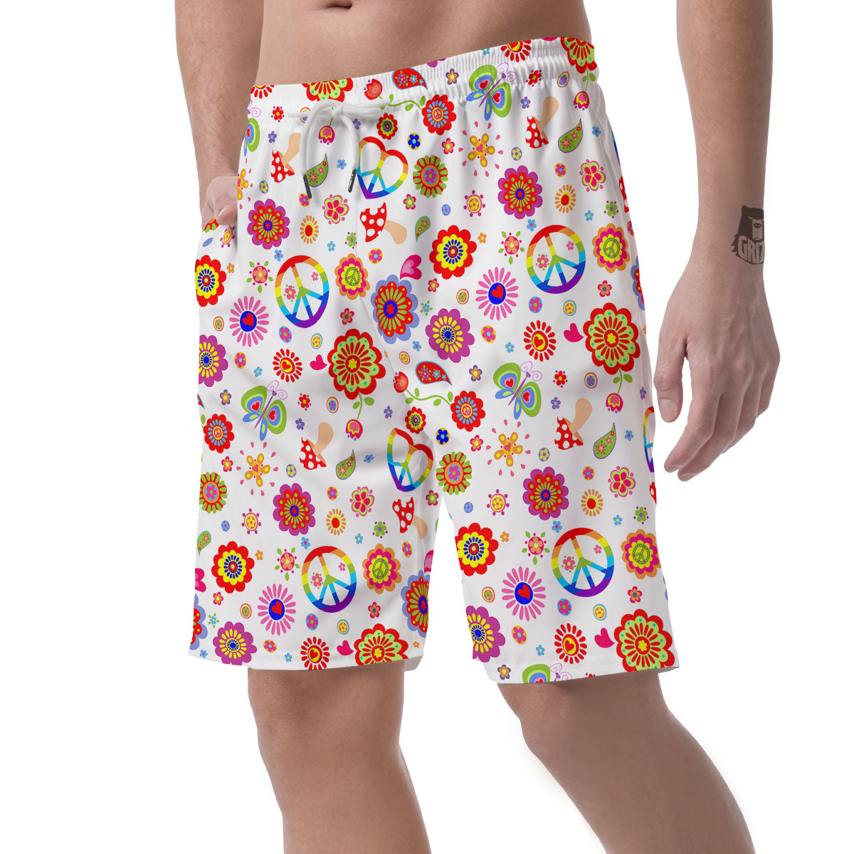 Heart Psychedelic Peace Sign Print Pattern Men's Shorts-grizzshop
