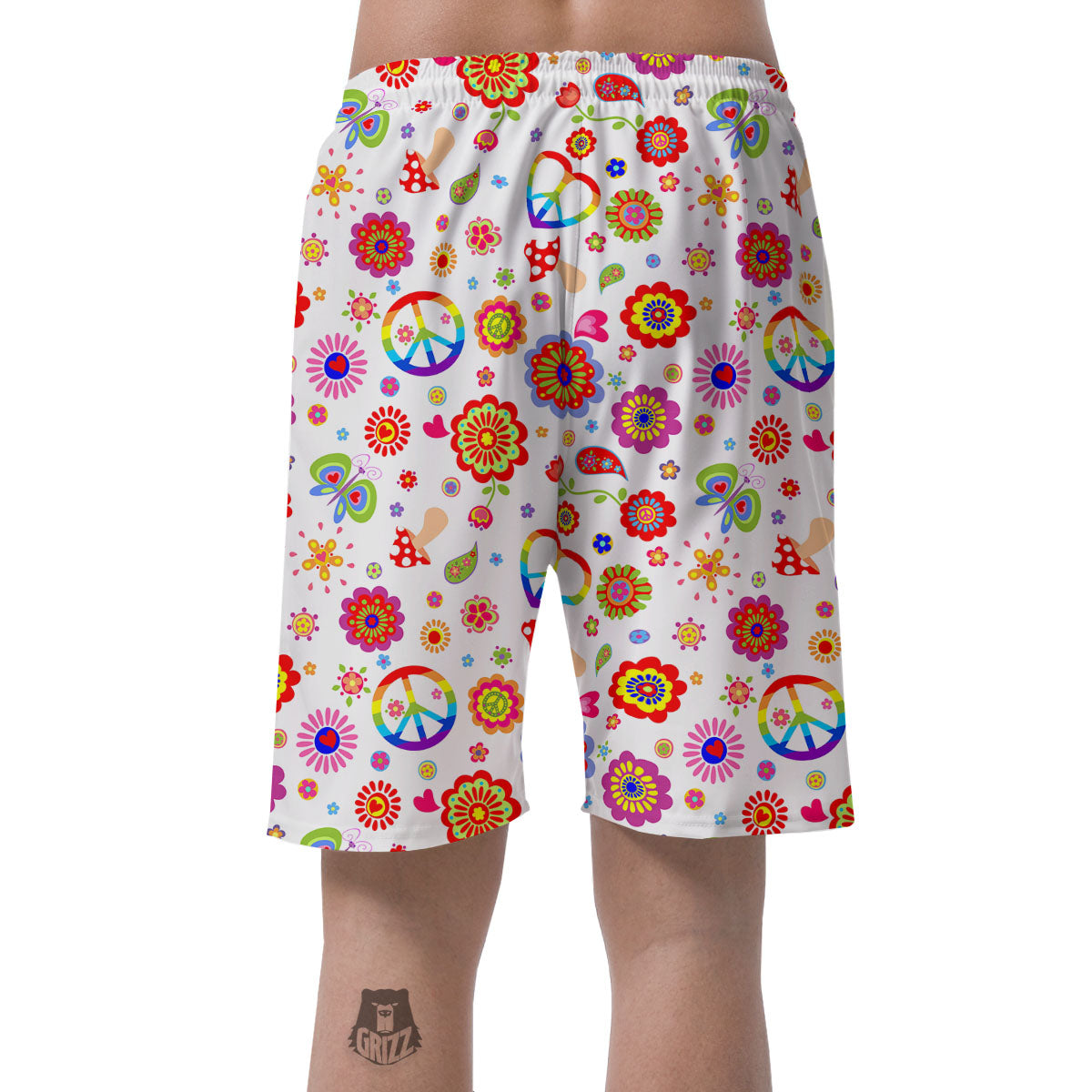 Heart Psychedelic Peace Sign Print Pattern Men's Shorts-grizzshop