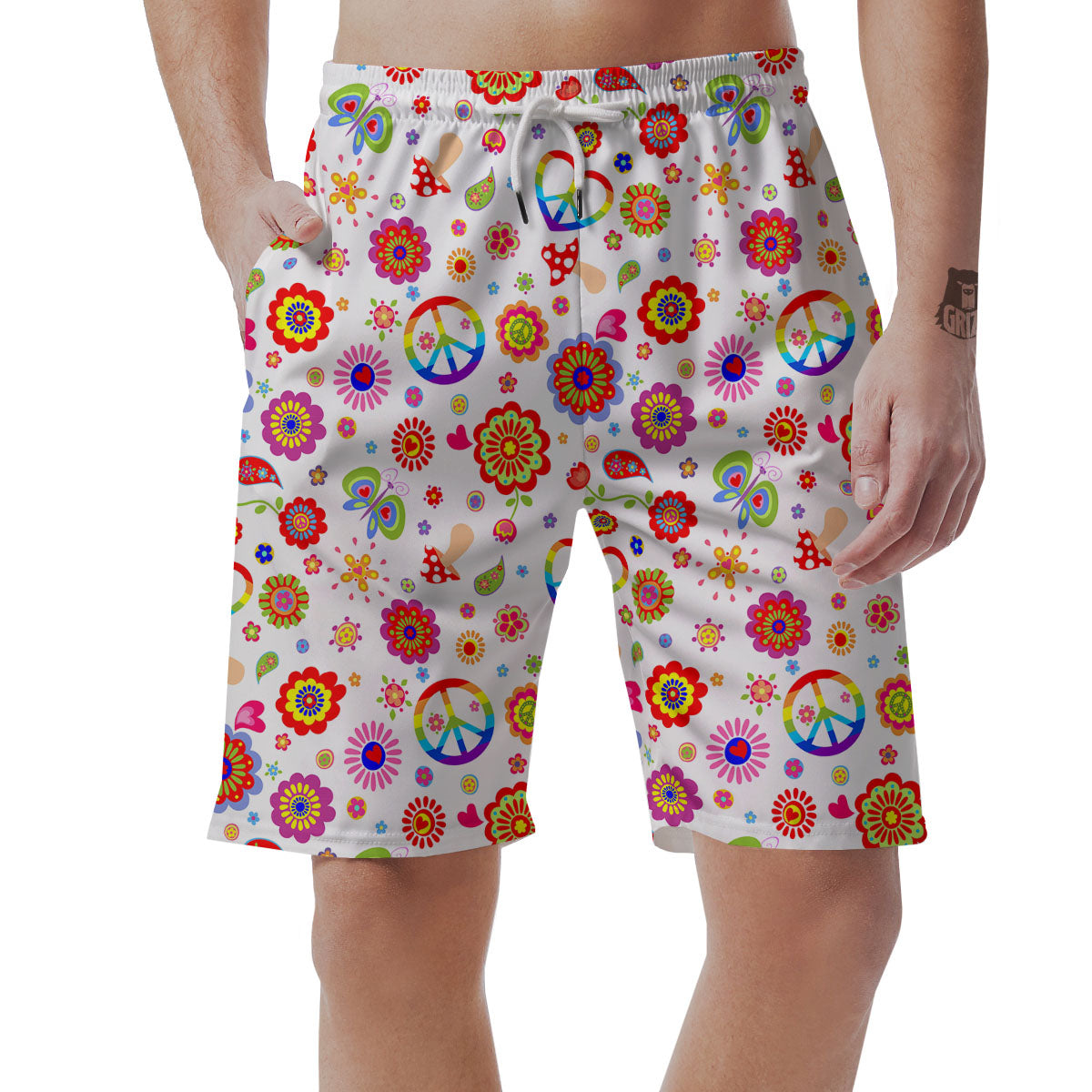 Heart Psychedelic Peace Sign Print Pattern Men's Shorts-grizzshop