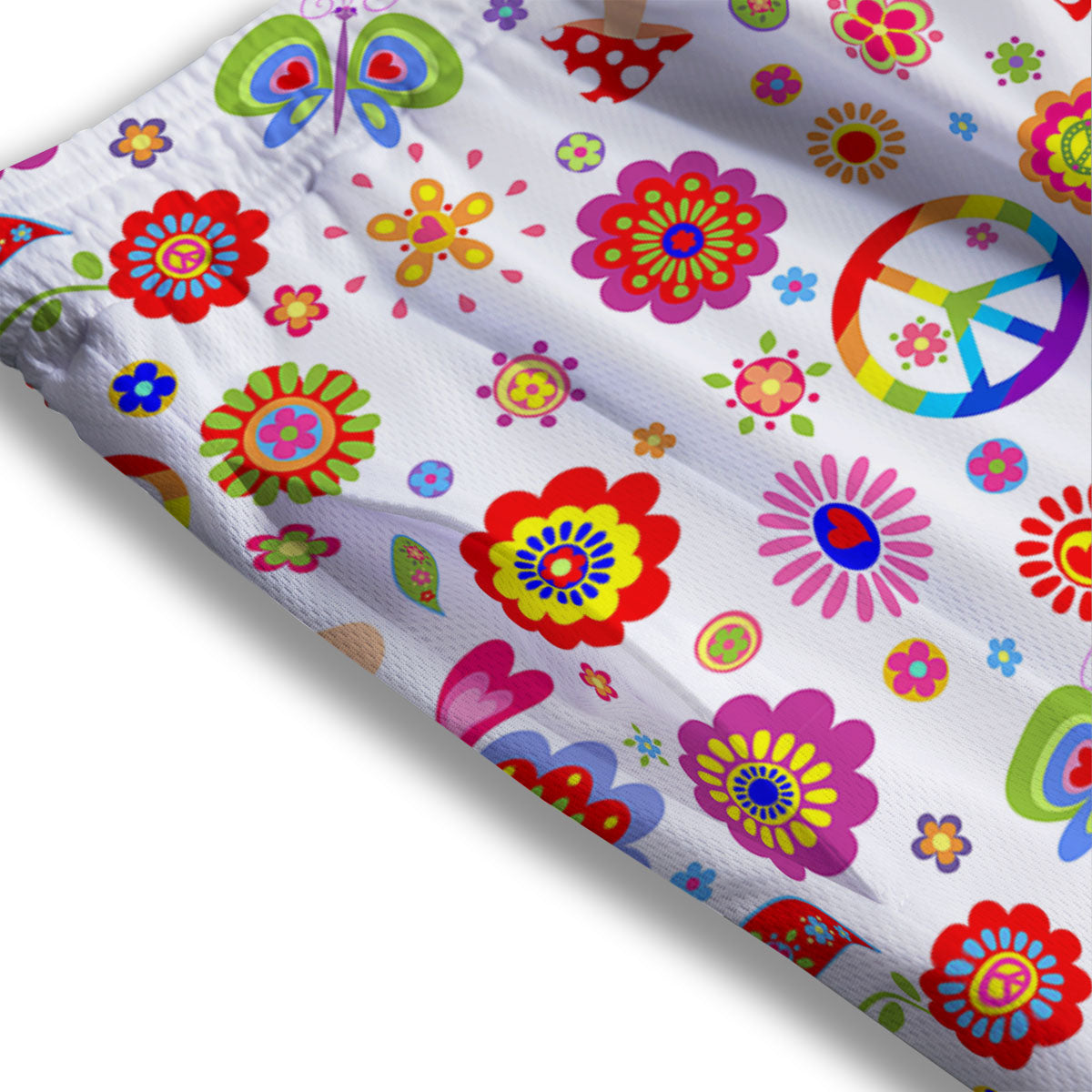 Heart Psychedelic Peace Sign Print Pattern Mesh Shorts