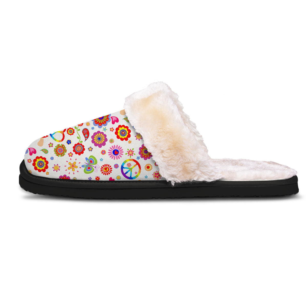 Heart Psychedelic Peace Sign Print Pattern Slippers-grizzshop