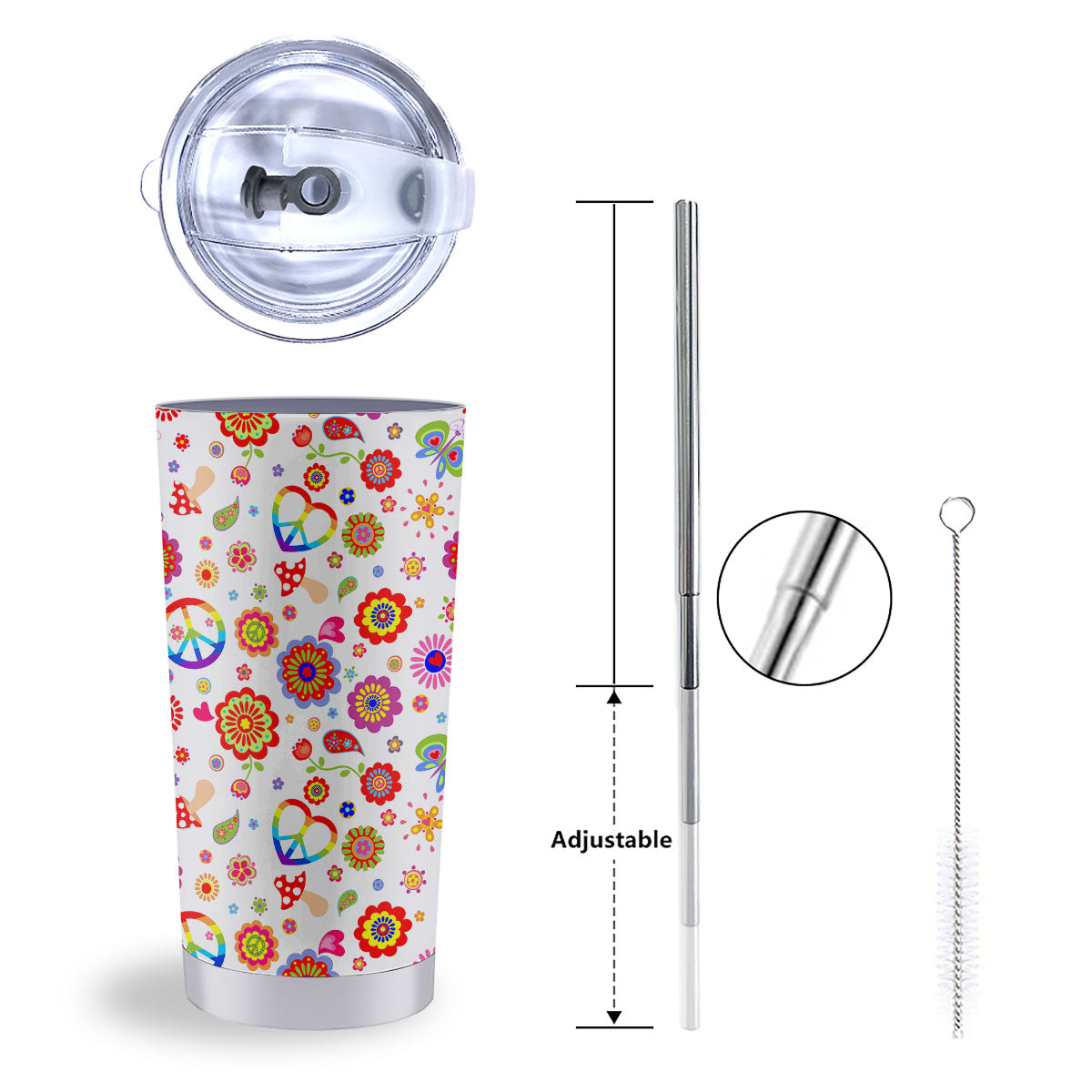 Heart Psychedelic Peace Sign Print Pattern Tumbler-grizzshop