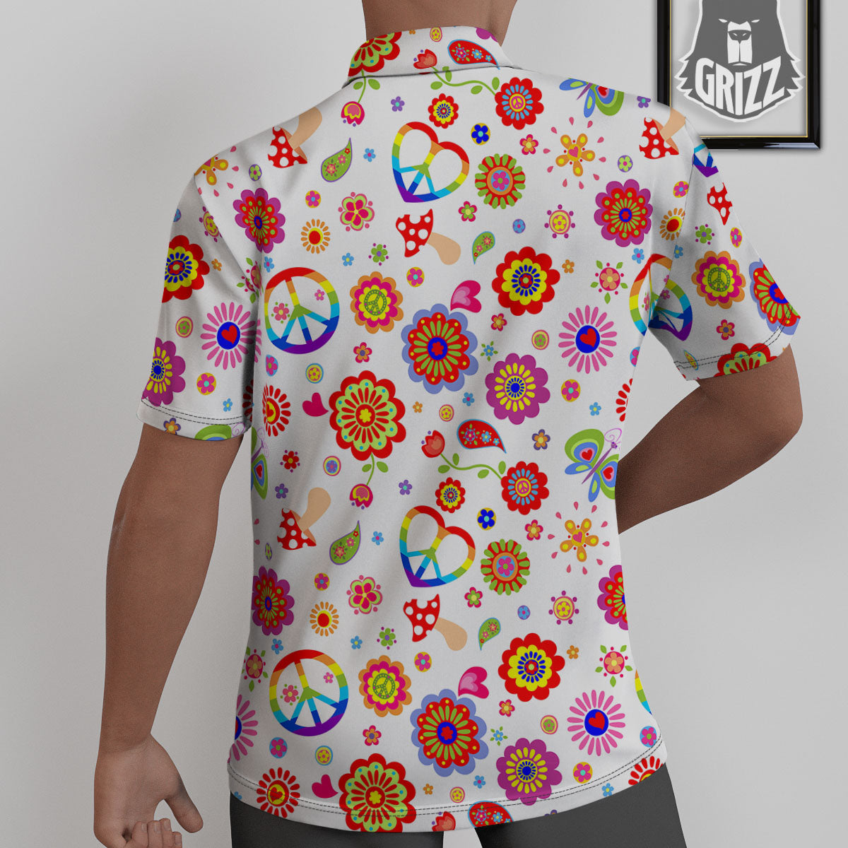 Heart Psychedelic Peace Sign Print Pattern Untucked Shirts-grizzshop
