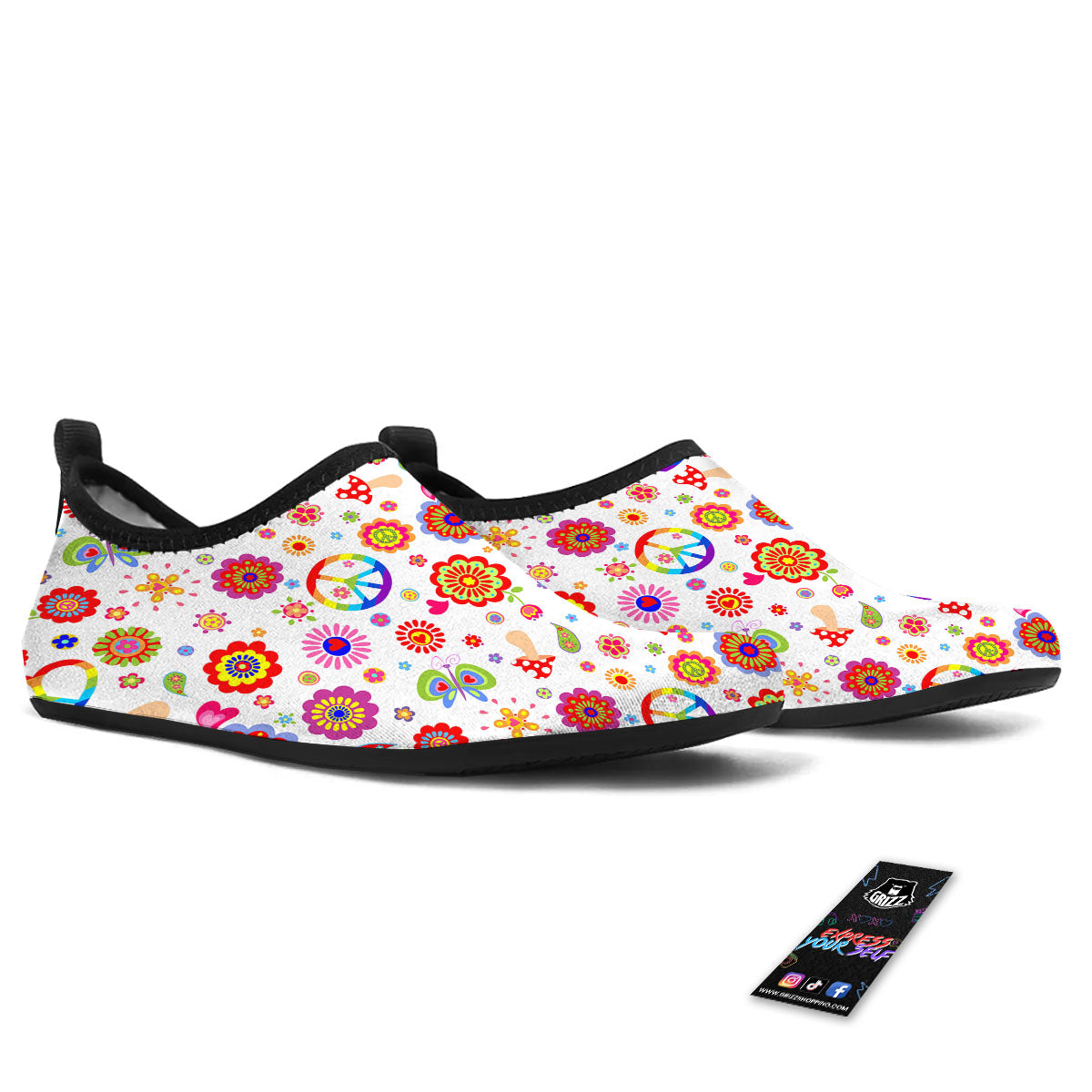 Heart Psychedelic Peace Sign Print Pattern Water Shoes-grizzshop