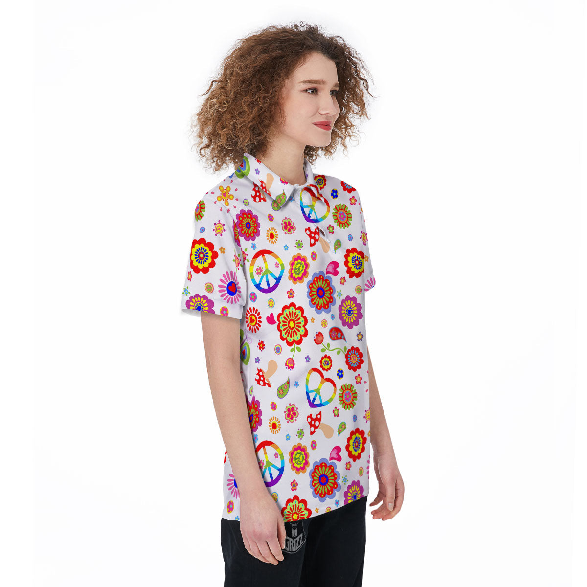 Heart Psychedelic Peace Sign Print Pattern Women's Golf Shirts-grizzshop