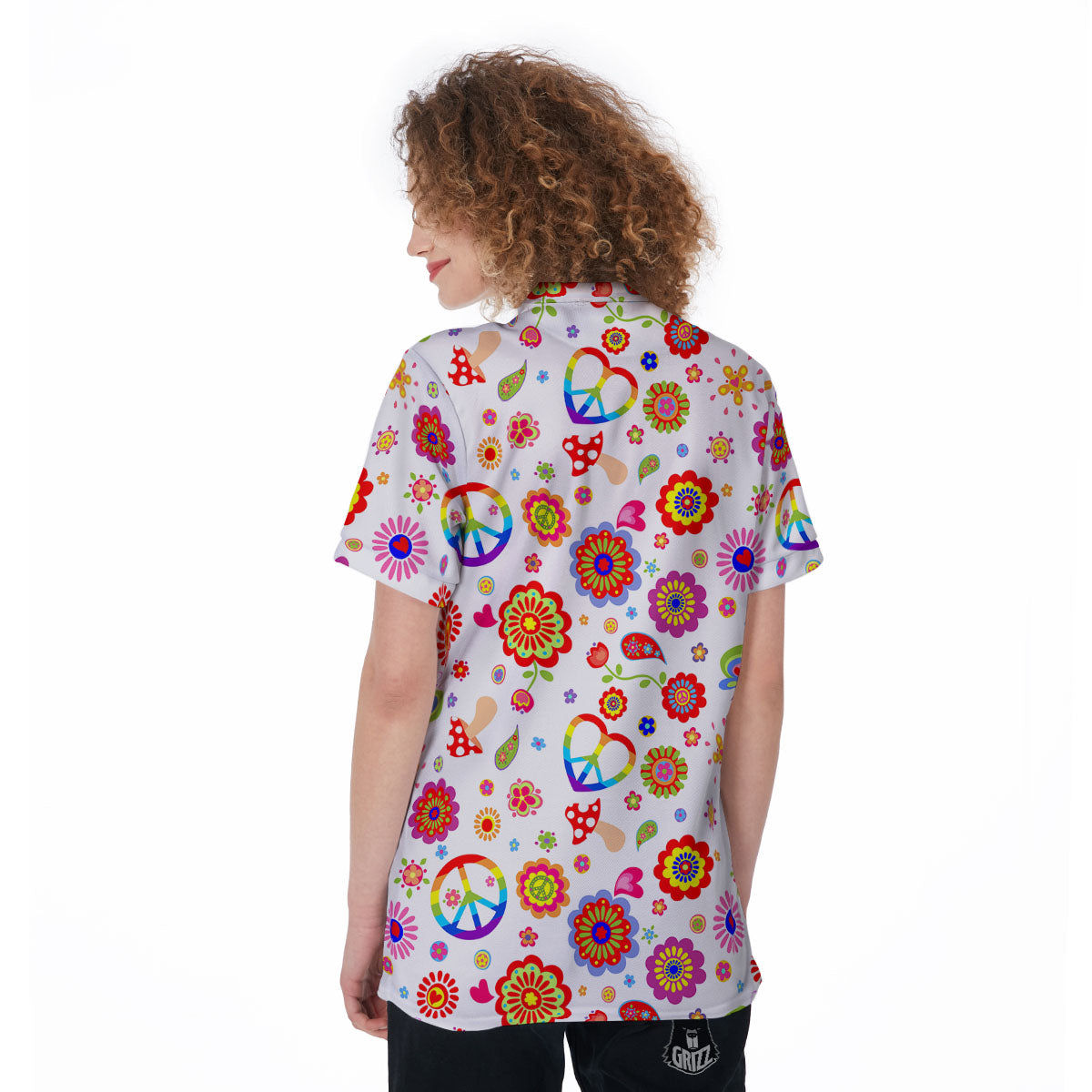 Heart Psychedelic Peace Sign Print Pattern Women's Golf Shirts-grizzshop