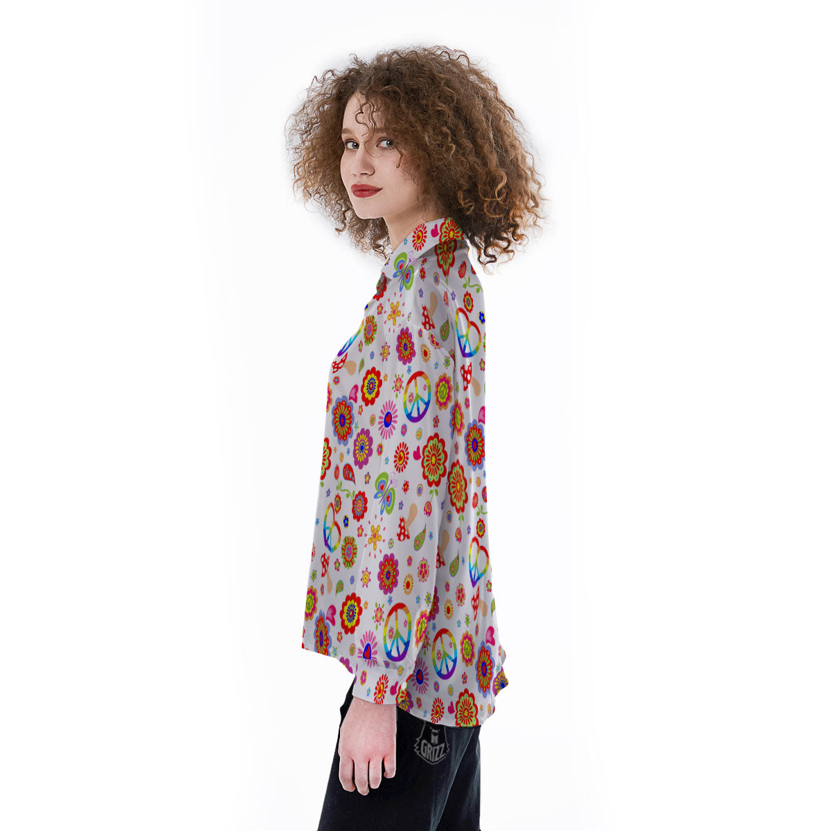 Heart Psychedelic Peace Sign Print Pattern Women's Long Sleeve Shirts-grizzshop