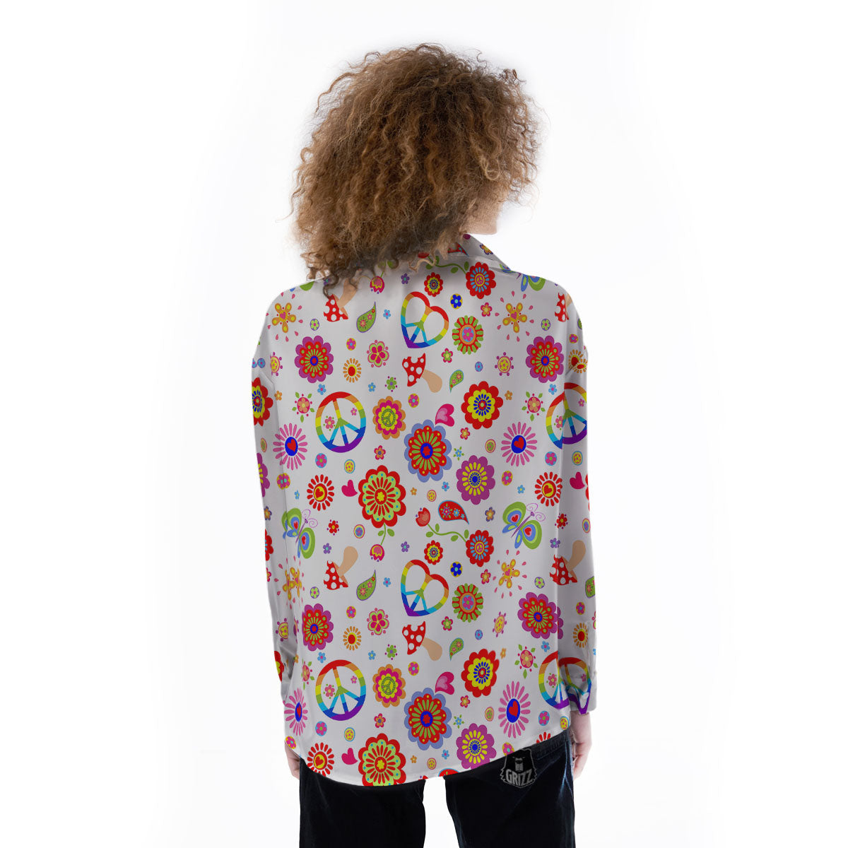 Heart Psychedelic Peace Sign Print Pattern Women's Long Sleeve Shirts-grizzshop
