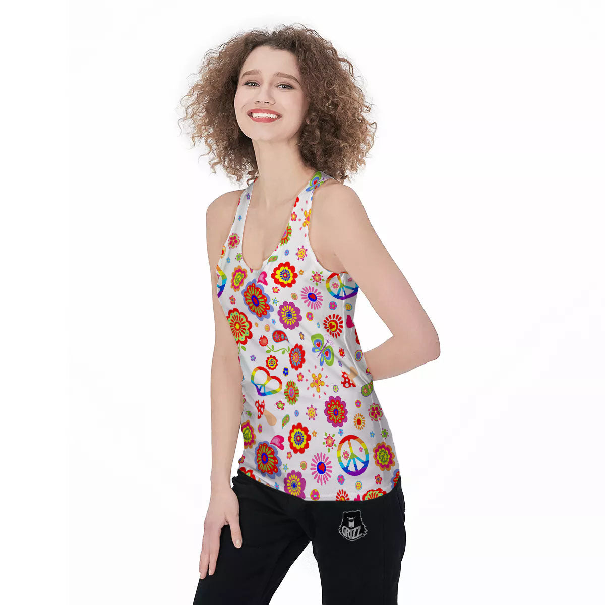 Heart Psychedelic Peace Sign Print Pattern Women's Racerback Tank Top-grizzshop