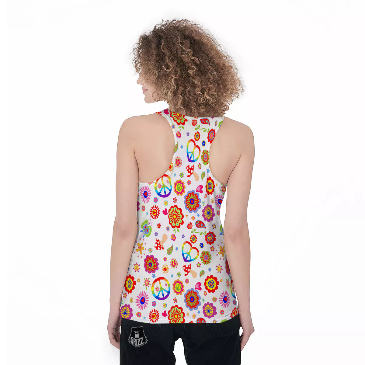 Heart Psychedelic Peace Sign Print Pattern Women's Racerback Tank Top-grizzshop