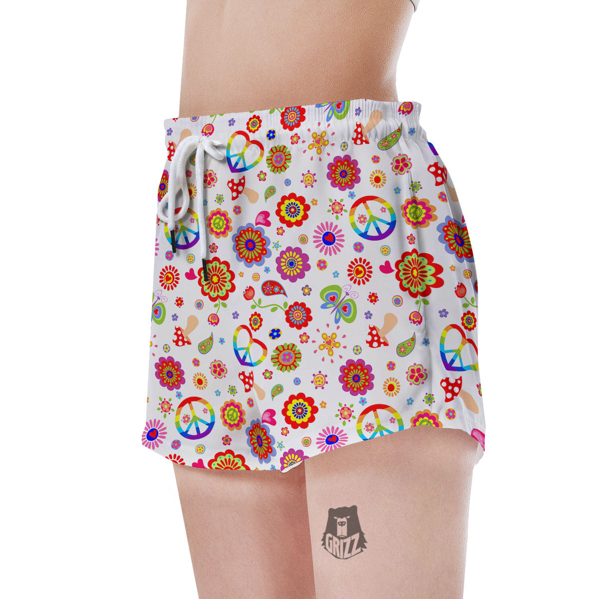 Heart Psychedelic Peace Sign Print Pattern Women's Shorts-grizzshop