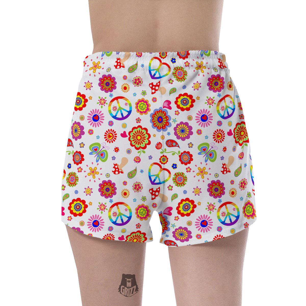 Heart Psychedelic Peace Sign Print Pattern Women's Shorts-grizzshop