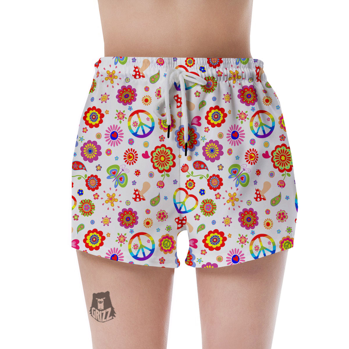 Heart Psychedelic Peace Sign Print Pattern Women's Shorts-grizzshop