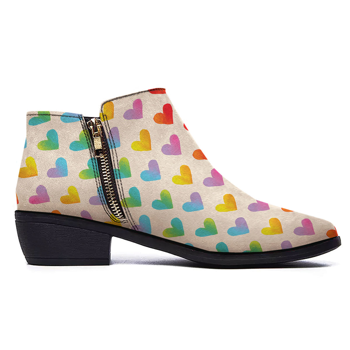 Heart Rainbow Print Pattern Ankle Boots-grizzshop