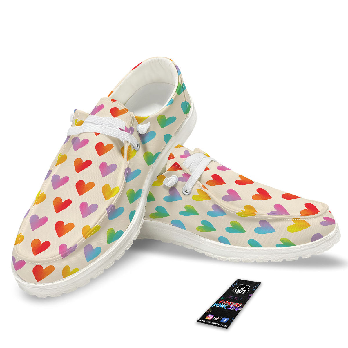 Heart Rainbow Print Pattern Black Loafers-grizzshop