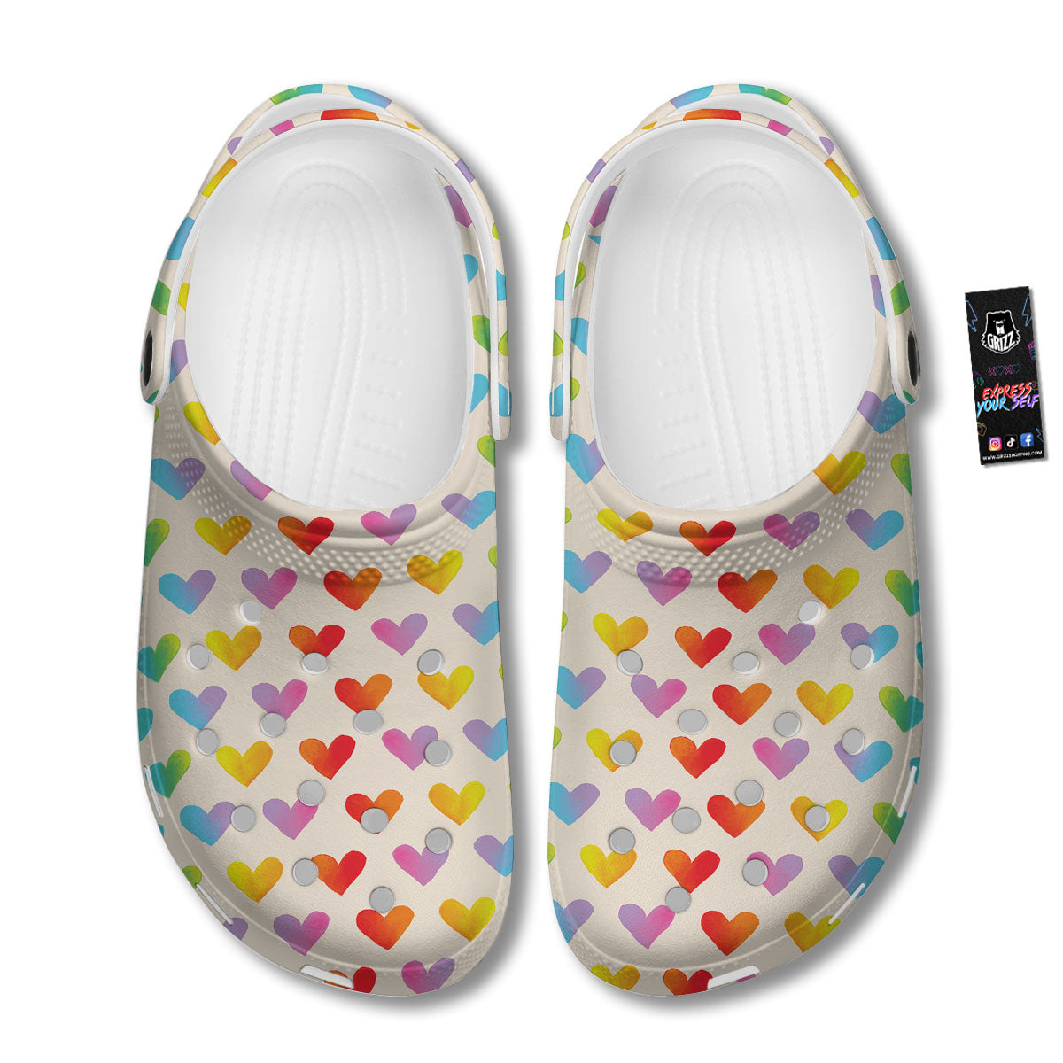 Heart Rainbow Print Pattern Clog-grizzshop