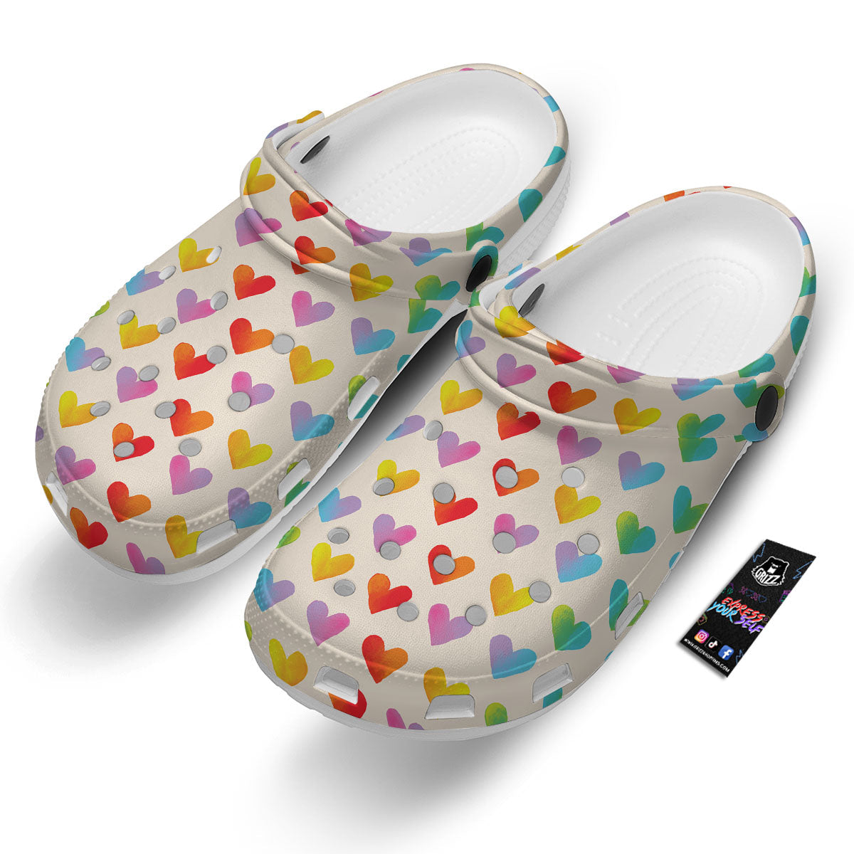 Heart Rainbow Print Pattern Clog-grizzshop