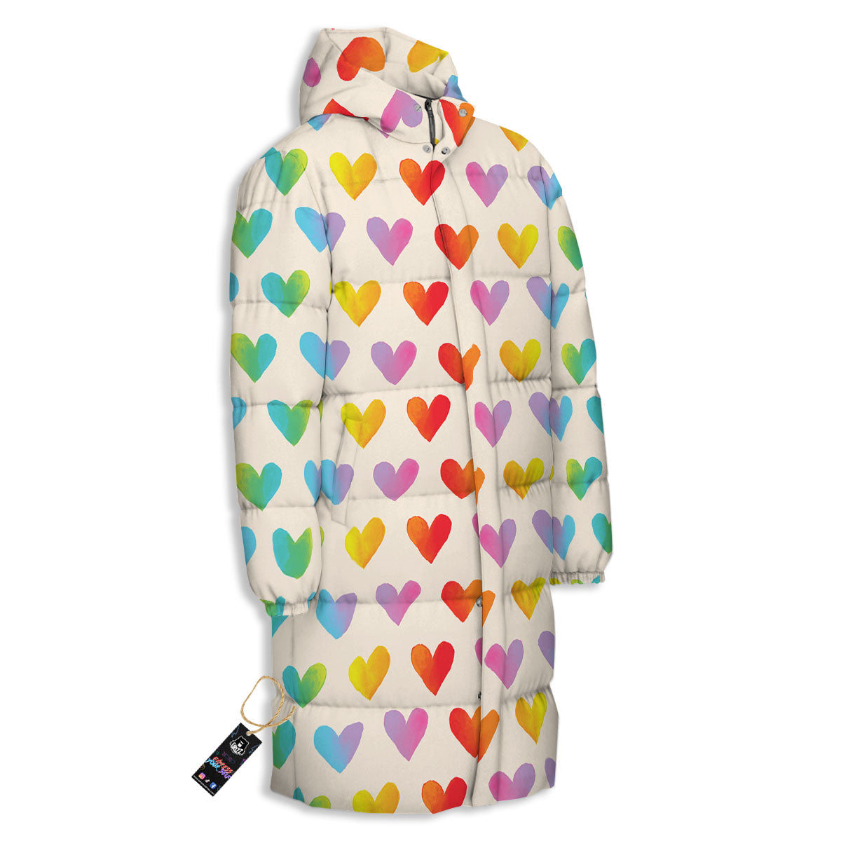 Heart Rainbow Print Pattern Long Down Jacket-grizzshop