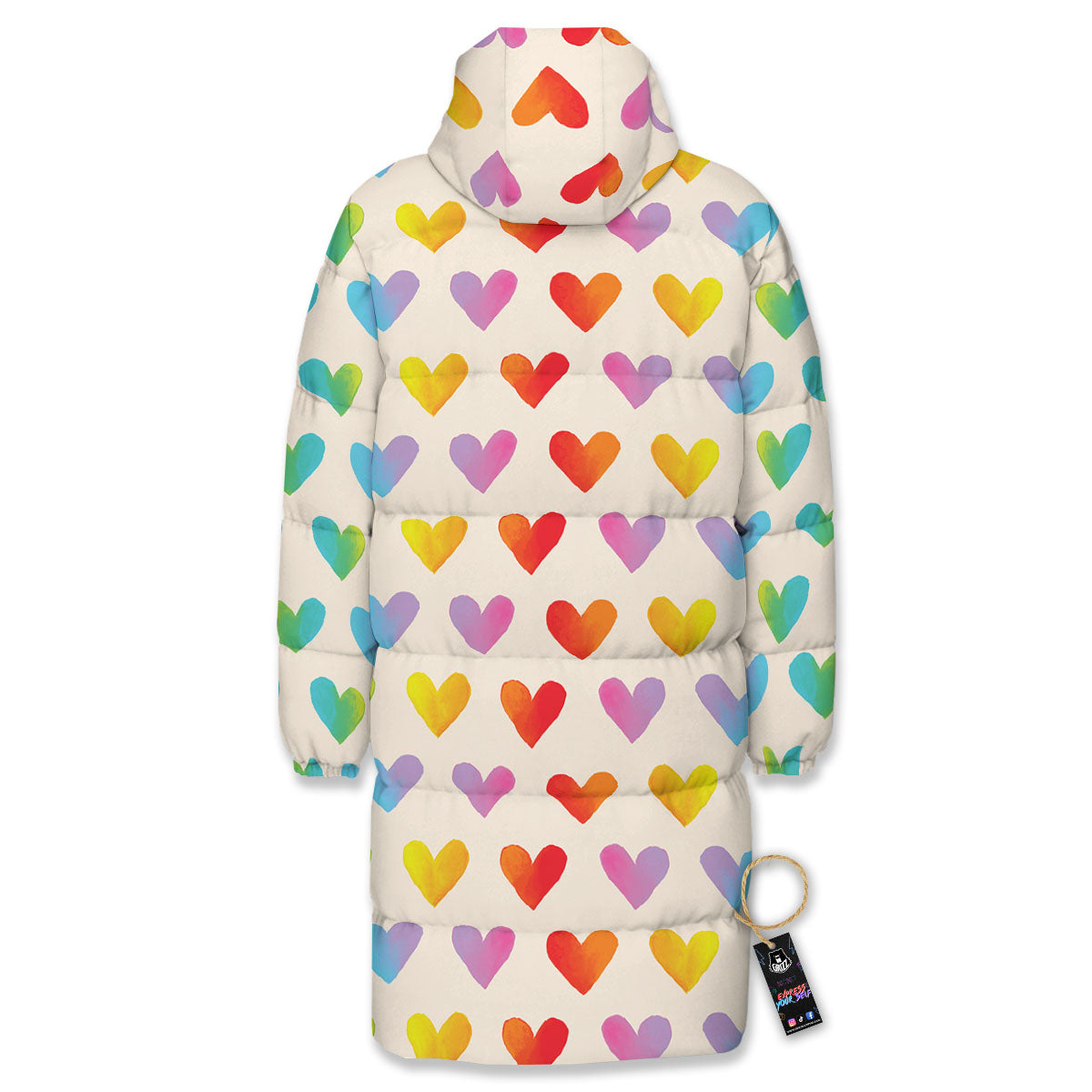 Heart Rainbow Print Pattern Long Down Jacket-grizzshop