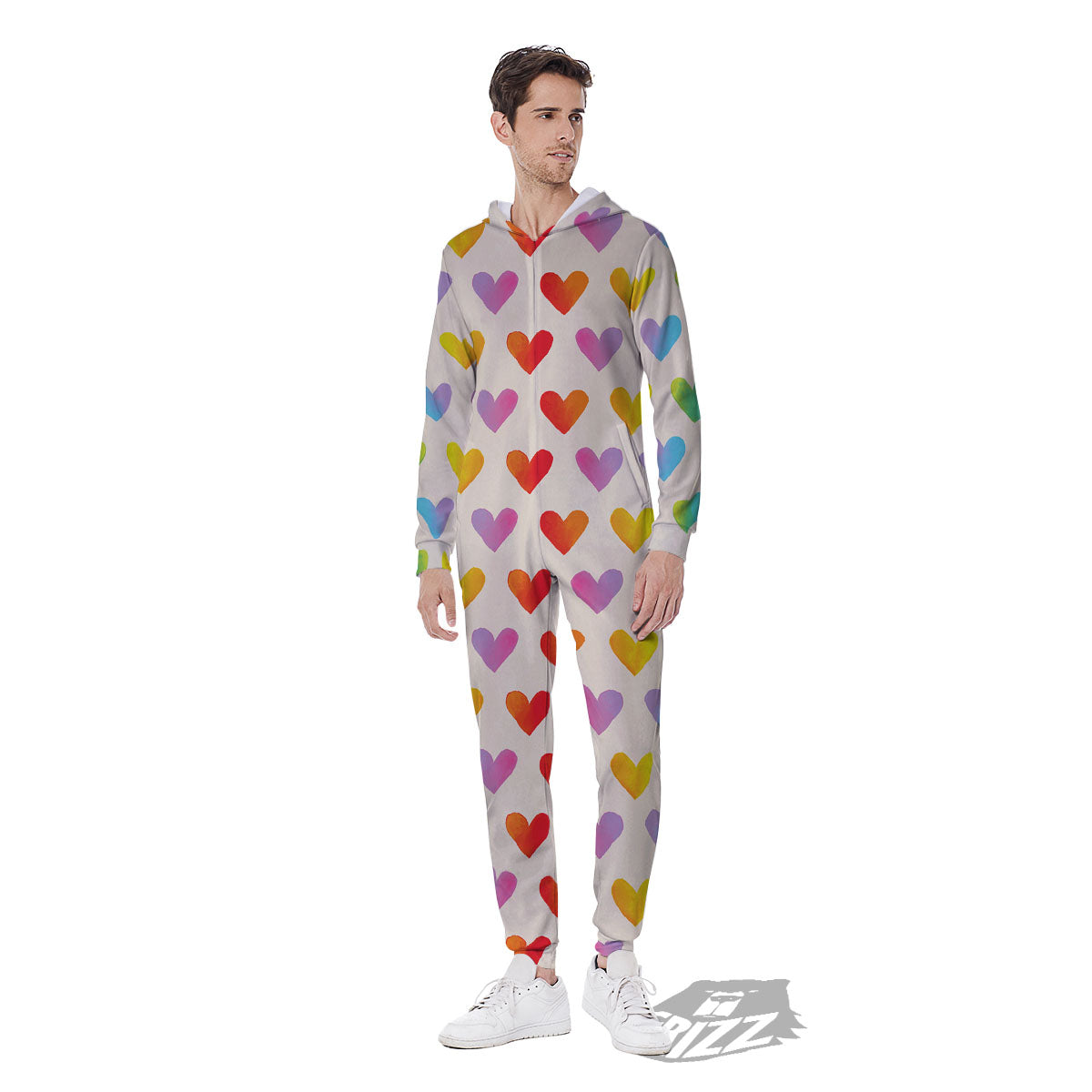 Heart Rainbow Print Pattern Men's Jumpsuit-grizzshop