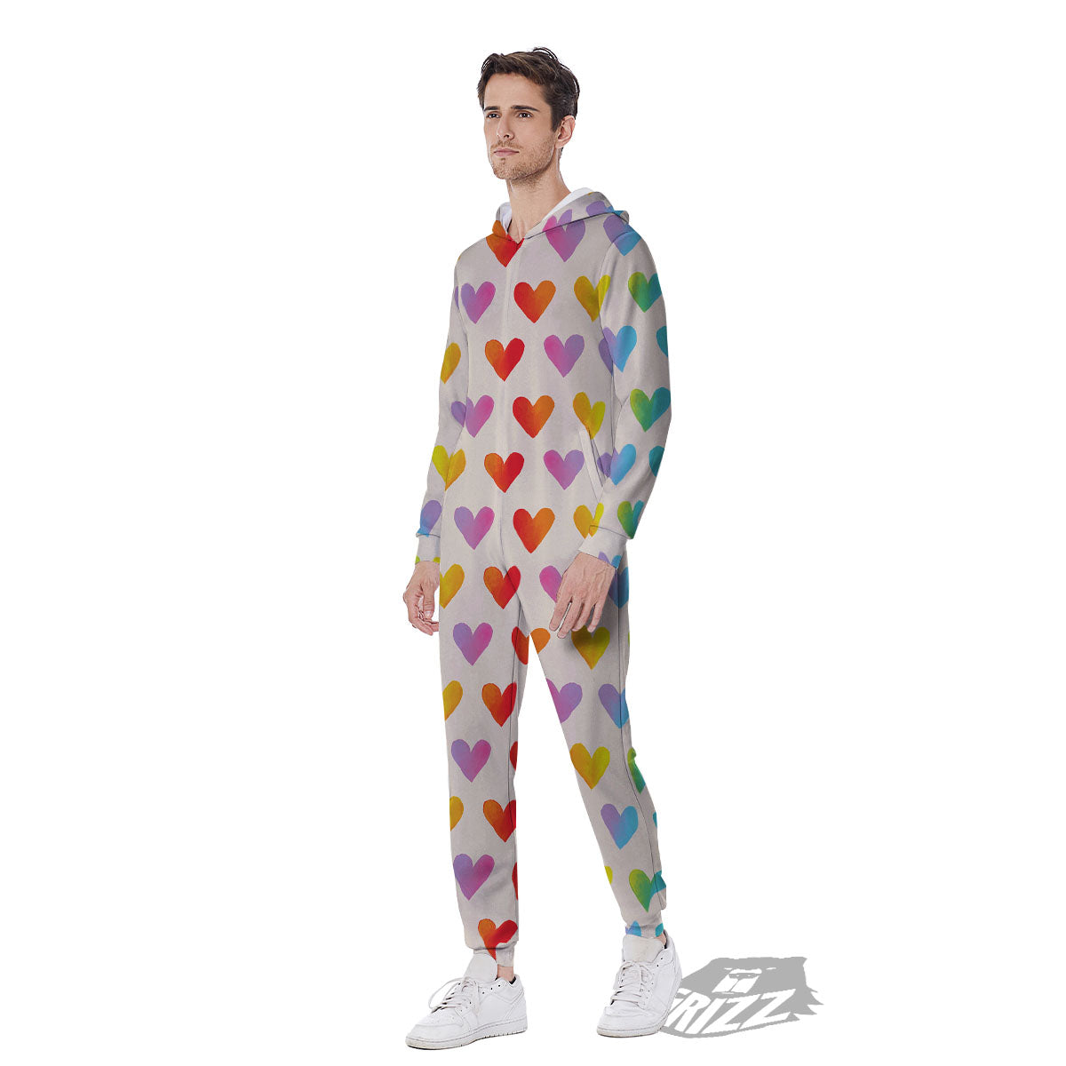 Heart Rainbow Print Pattern Men's Jumpsuit-grizzshop