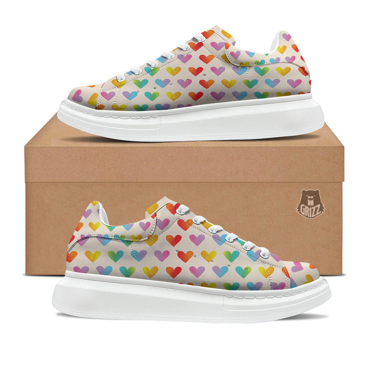 Heart Rainbow Print Pattern Platform Shoes-grizzshop
