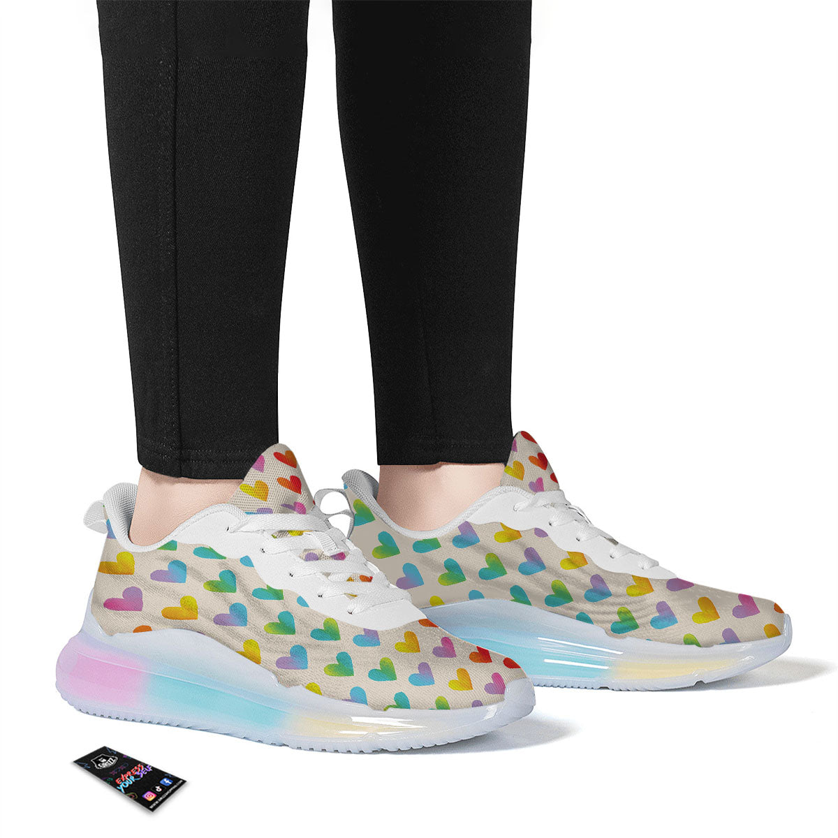 Heart Rainbow Print Pattern Running Sneakers-grizzshop