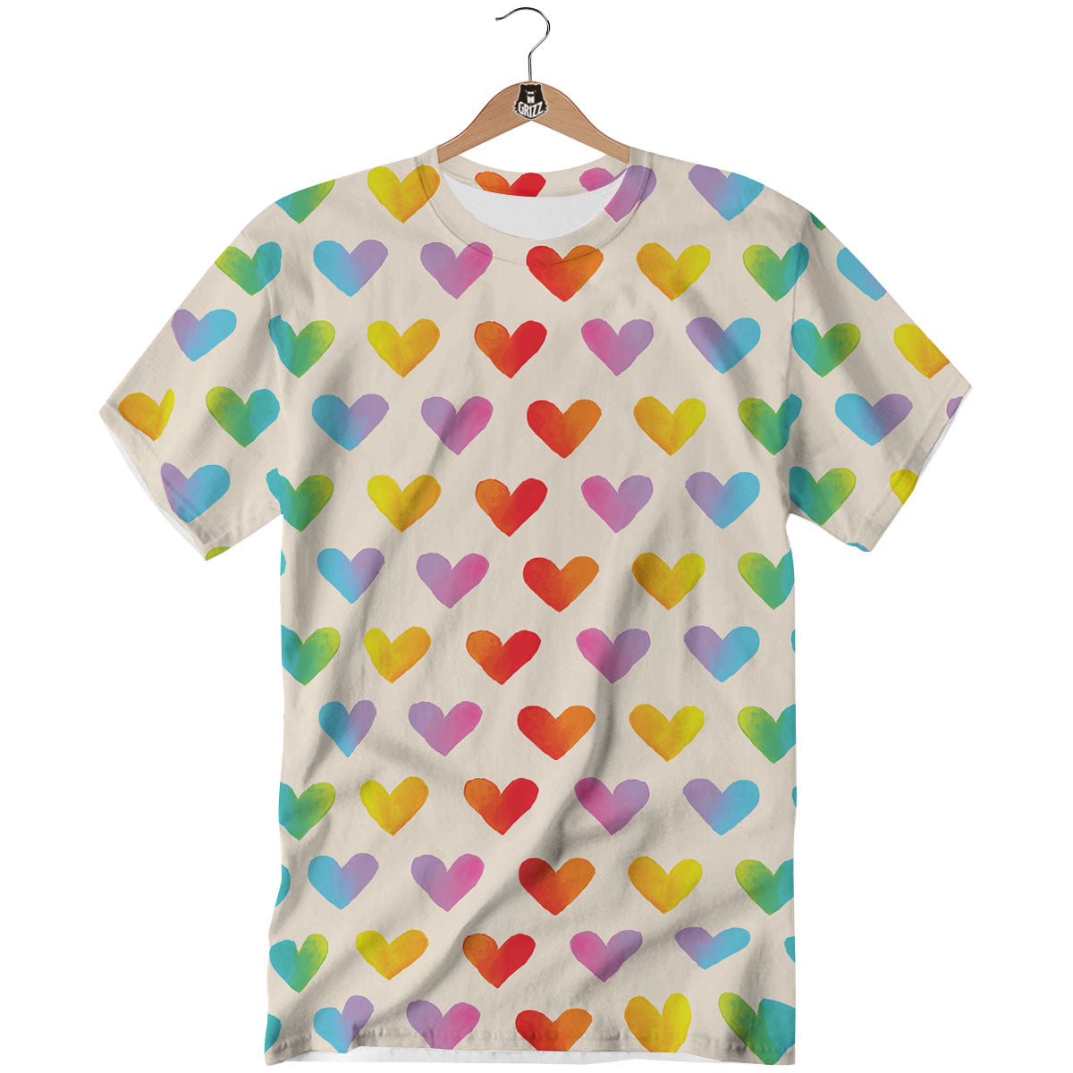 Heart Rainbow Print Pattern T-Shirt-grizzshop