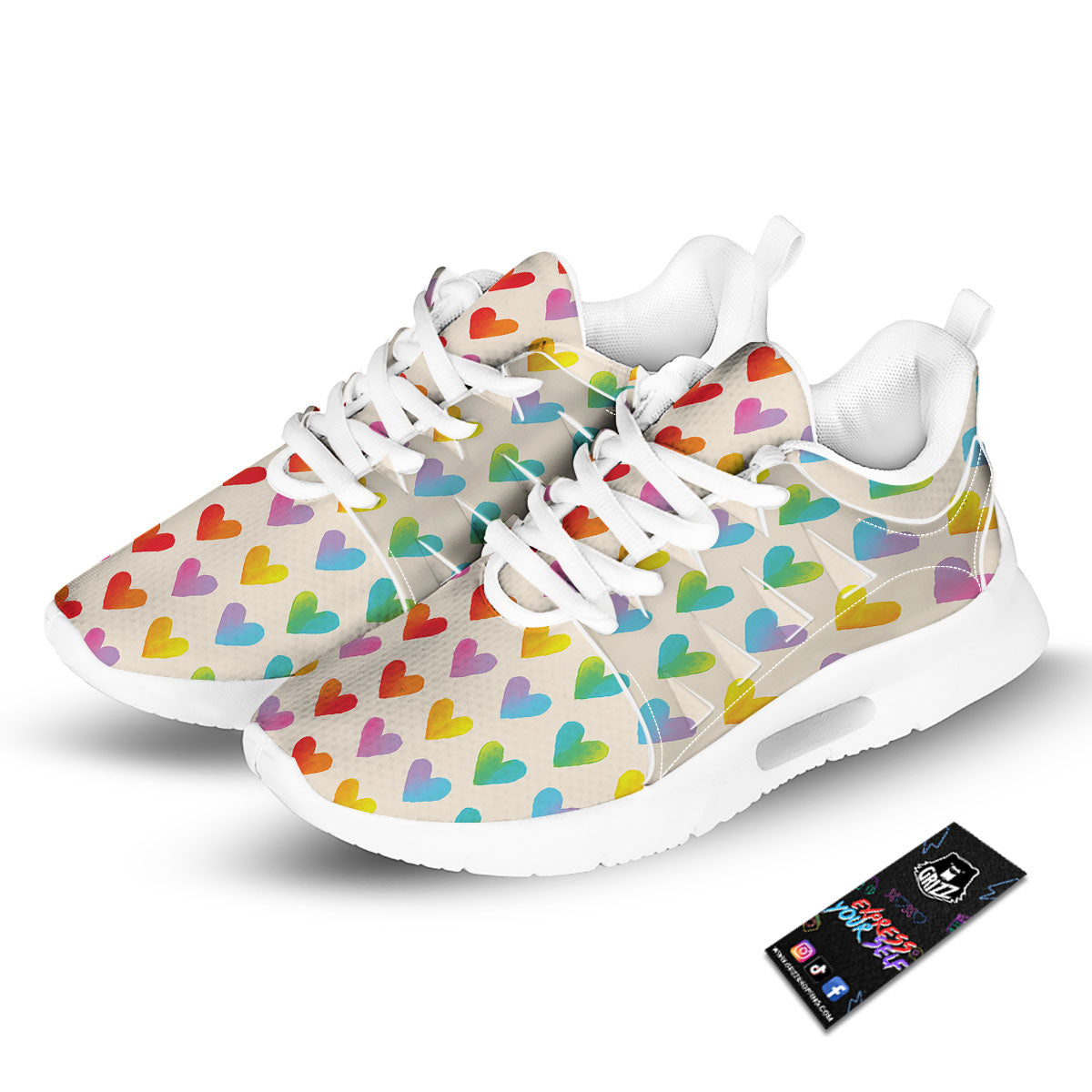 Heart Rainbow Print Pattern Tennis Shoes-grizzshop