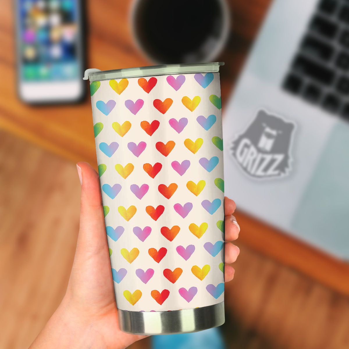 Heart Rainbow Print Pattern Tumbler-grizzshop