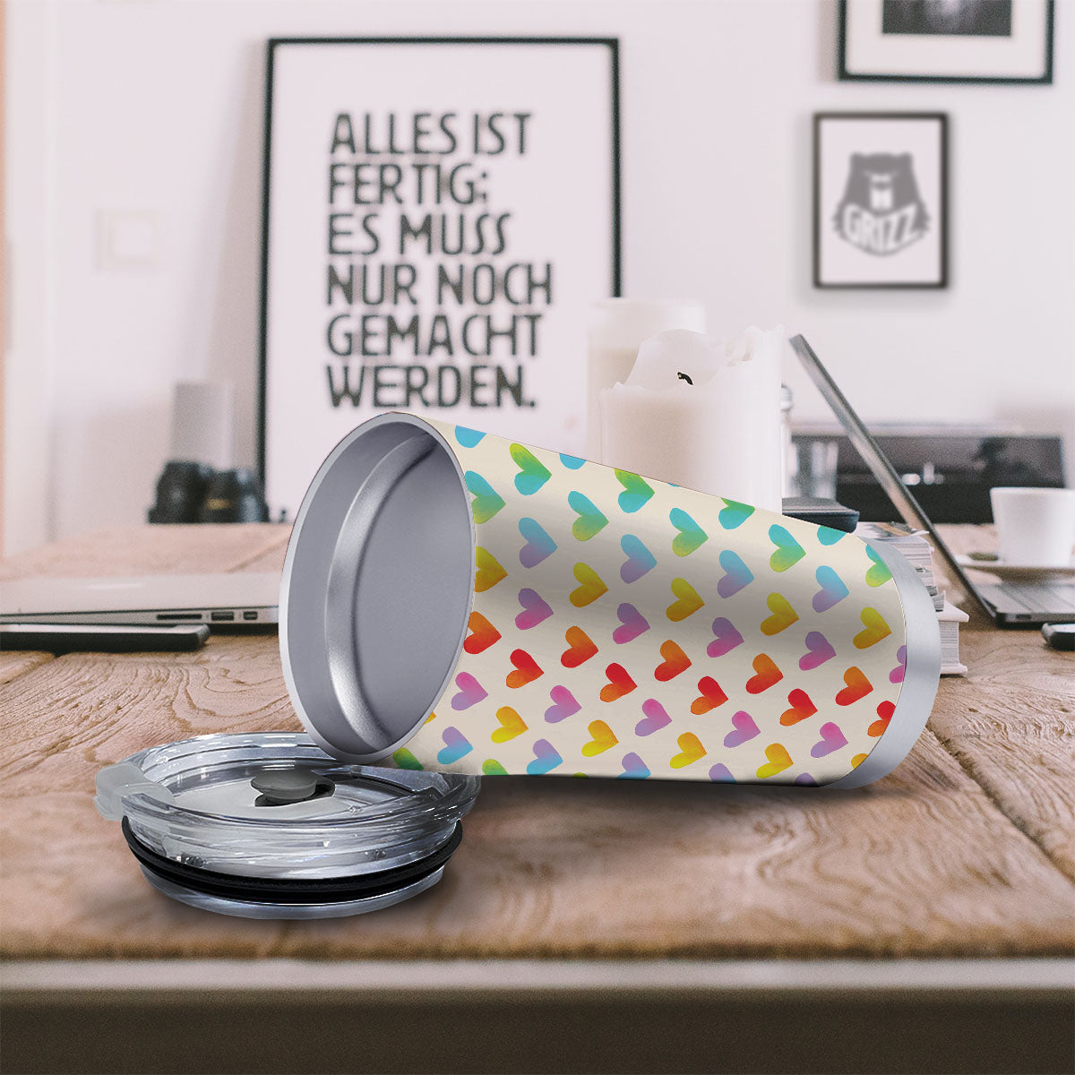 Heart Rainbow Print Pattern Tumbler-grizzshop