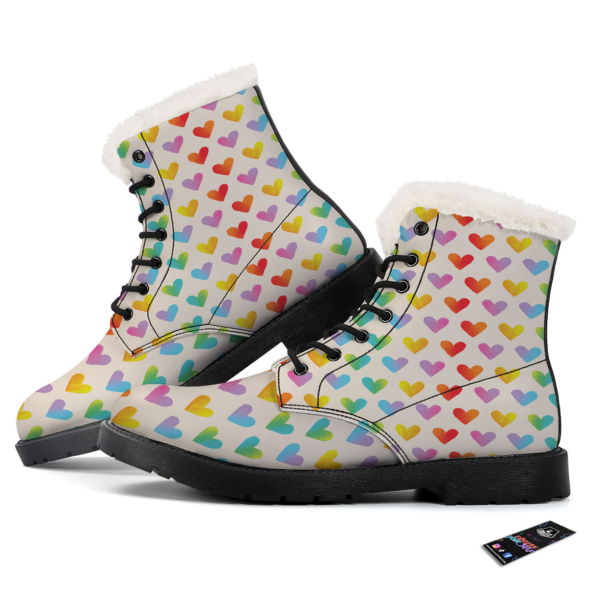 Heart Rainbow Print Pattern Winter Boots-grizzshop