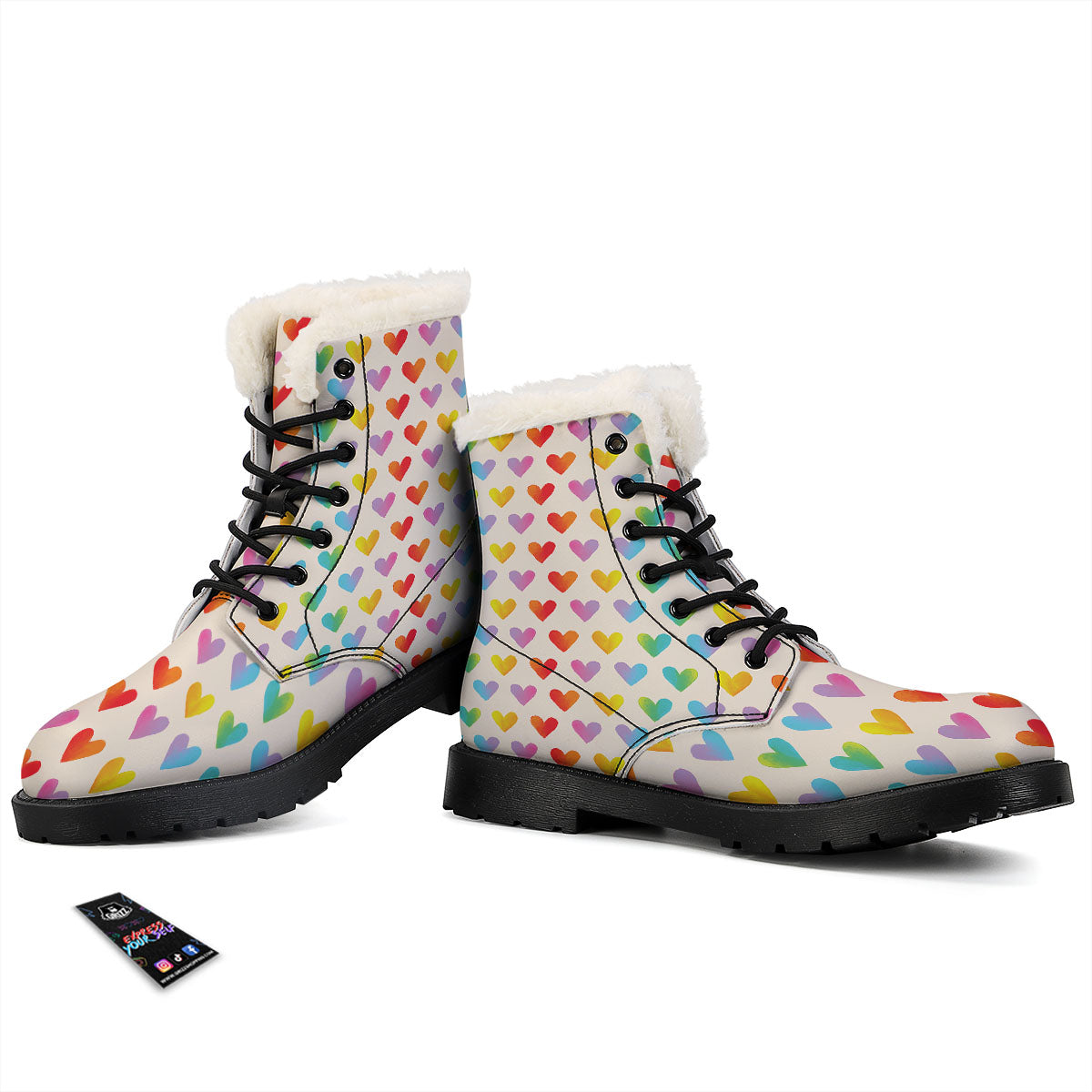 Heart Rainbow Print Pattern Winter Boots-grizzshop