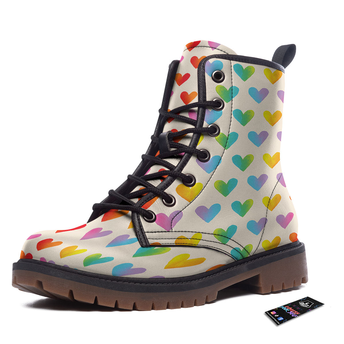 Heart Rainbow Print Pattern Work Boots-grizzshop