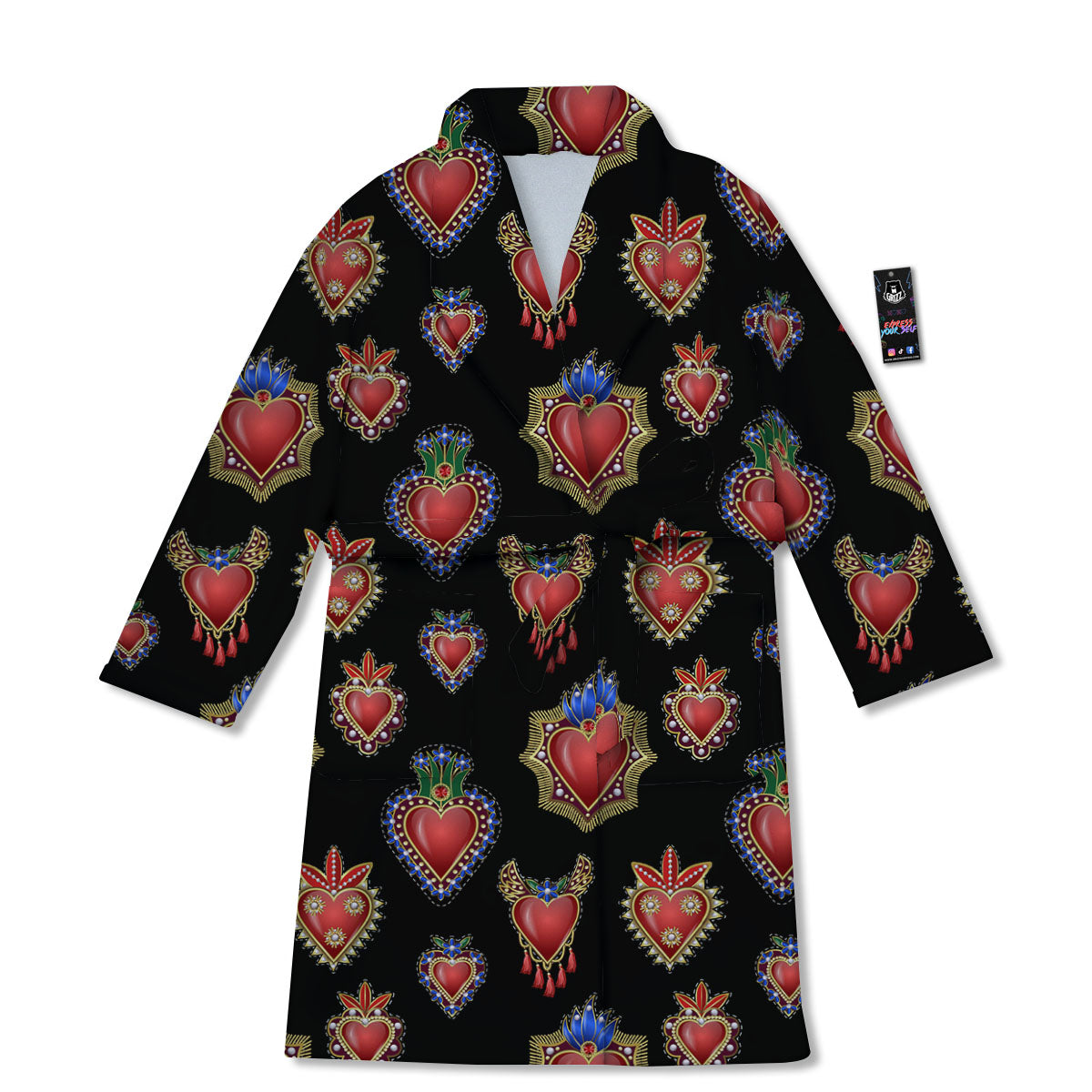 Heart Sacred Print Pattern Bathrobe-grizzshop